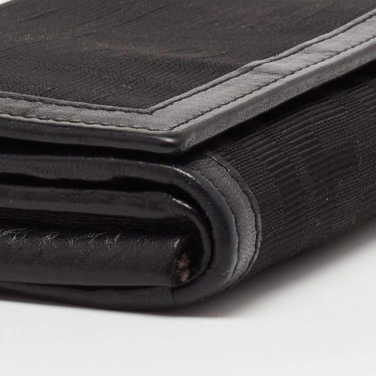 Pre Owned Fendi Black Zucca Canvas and Leather FF Flap Continental Wallet