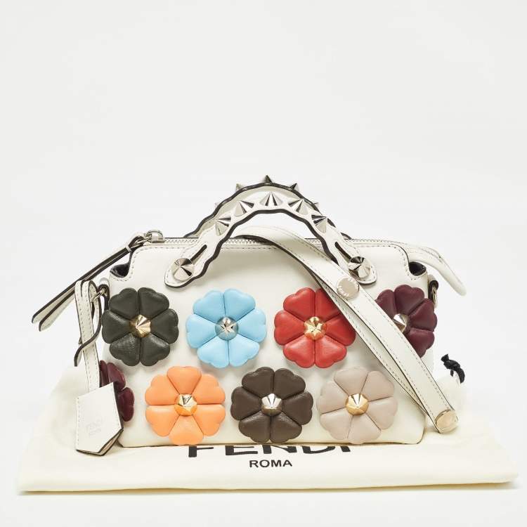 Pre Owned Fendi Off White Leather Mini By The Way Flowerland Crossbody Bag