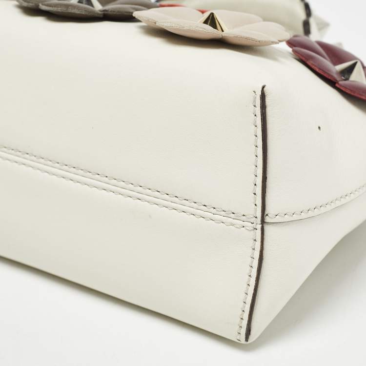 Pre Owned Fendi Off White Leather Mini By The Way Flowerland Crossbody Bag