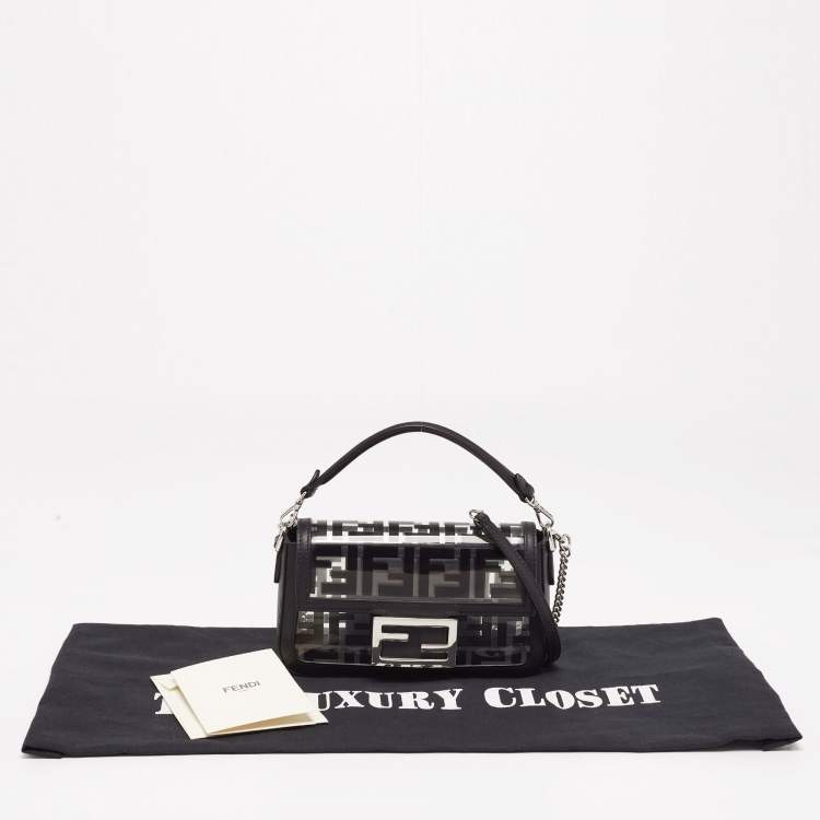 Pre Owned Fendi Black Leather and Zucca PVC Mini Baguette Bag
