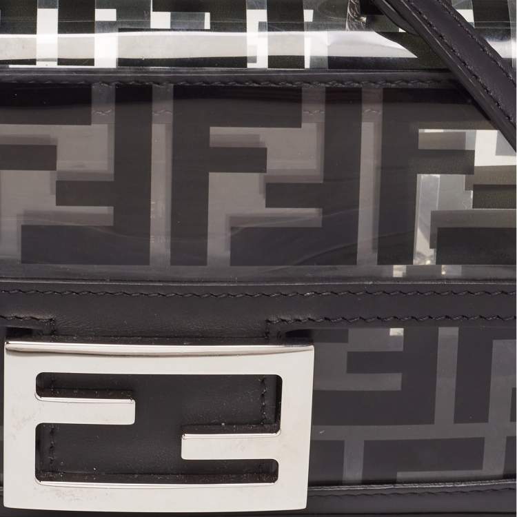 Pre Owned Fendi Black Leather and Zucca PVC Mini Baguette Bag