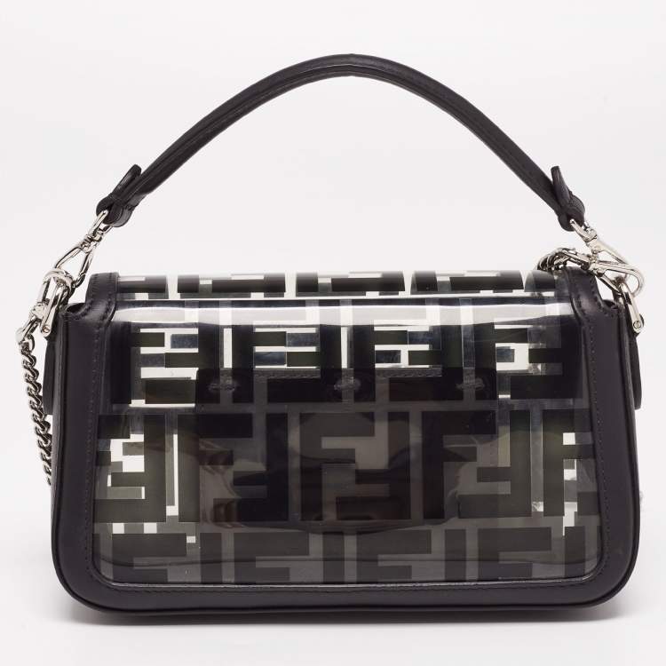 Pre Owned Fendi Black Leather and Zucca PVC Mini Baguette Bag