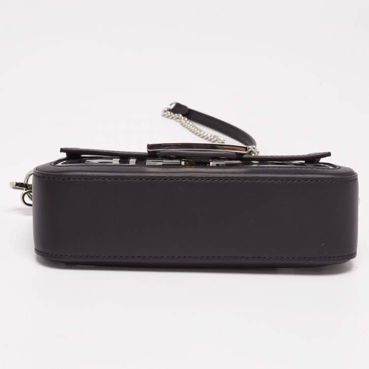 Pre Owned Fendi Black Leather and Zucca PVC Mini Baguette Bag
