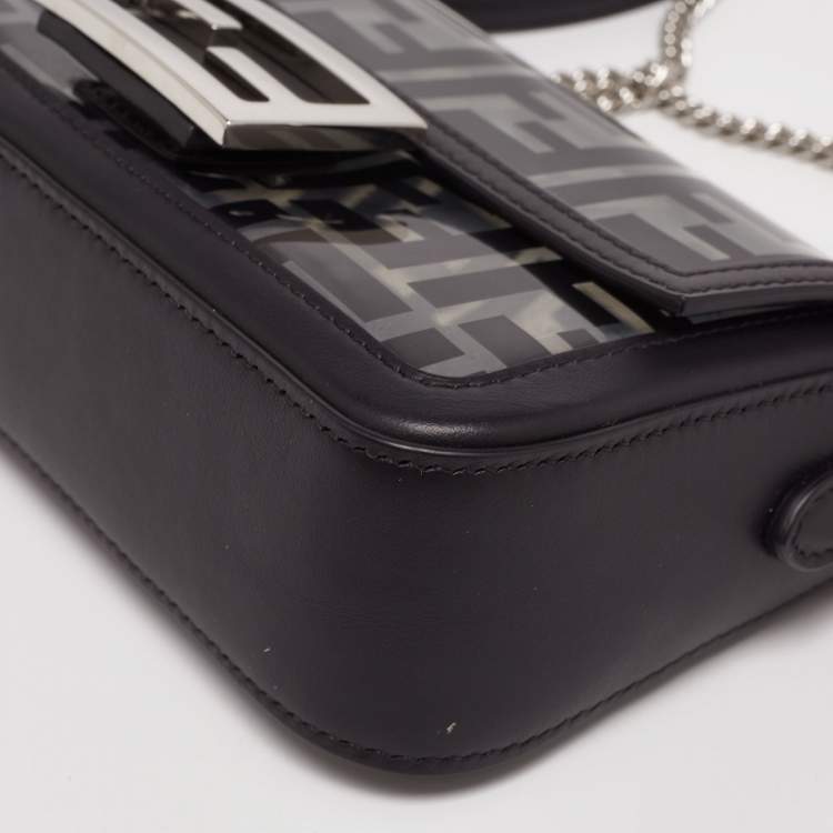 Pre Owned Fendi Black Leather and Zucca PVC Mini Baguette Bag