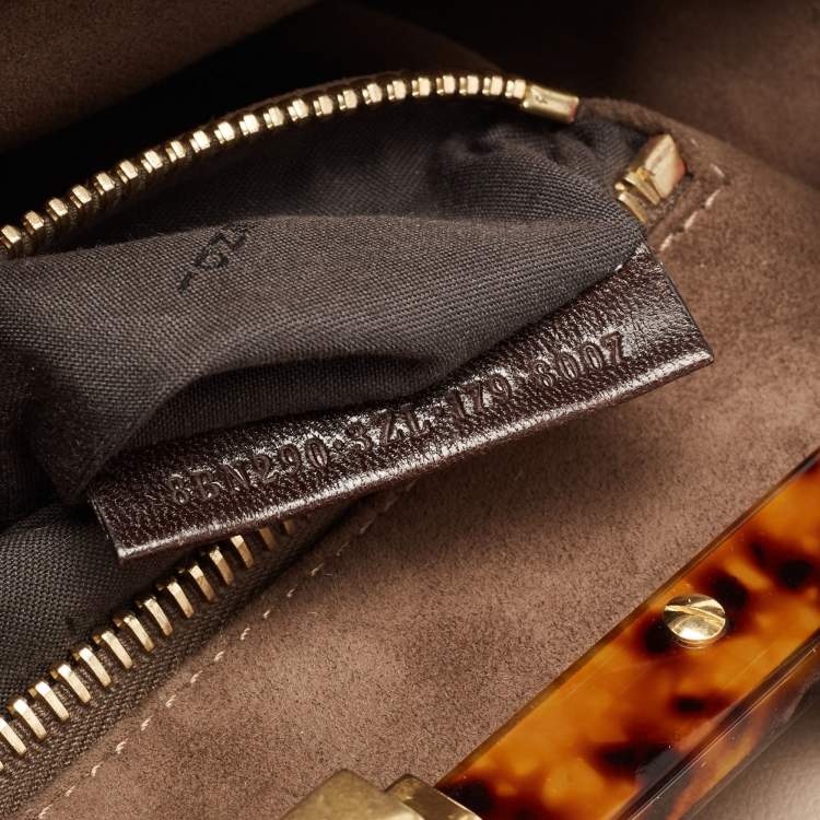 Pre Owned Fendi Beige Leather Medium Peekaboo Top Handle Bag