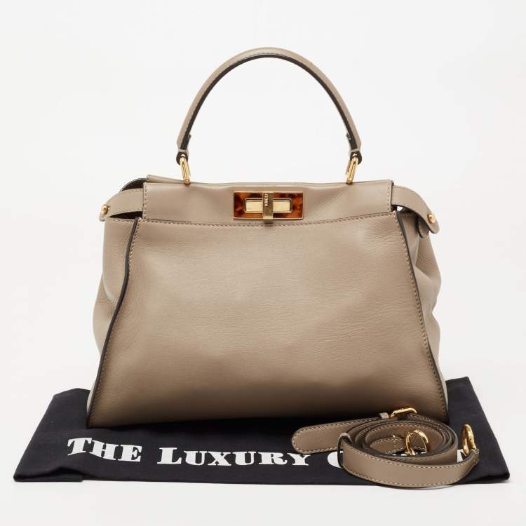 Pre Owned Fendi Beige Leather Medium Peekaboo Top Handle Bag