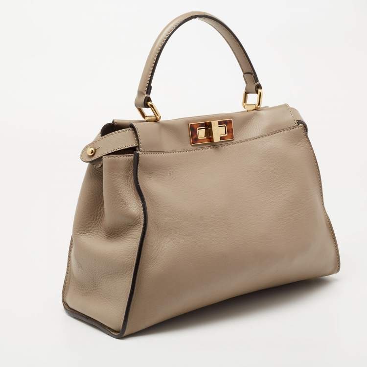 Pre Owned Fendi Beige Leather Medium Peekaboo Top Handle Bag