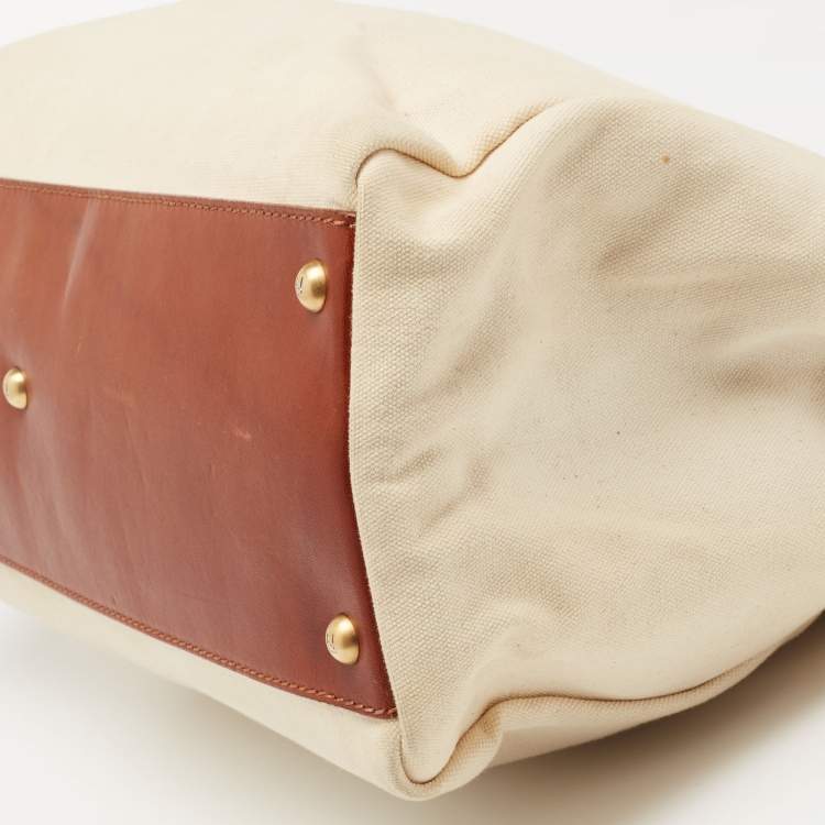 مملوكة مسبقًا Fendi Cream/Brown Canvas and Leather Large Peekaboo Top Handle Bag