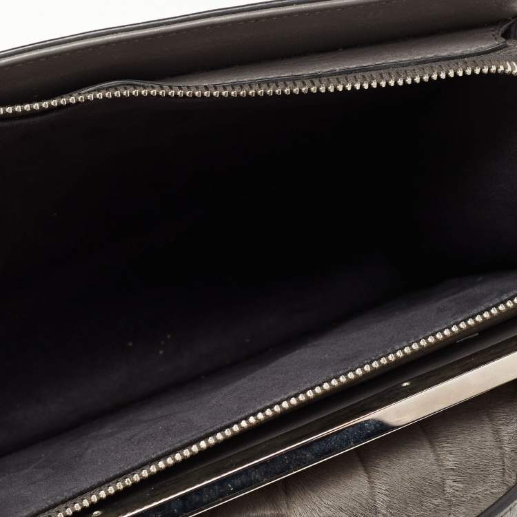 مملوكة مسبقًا Fendi Grey Croc Pattern Pony Hair and Leather Small Demi Jour Top Handle Bag
