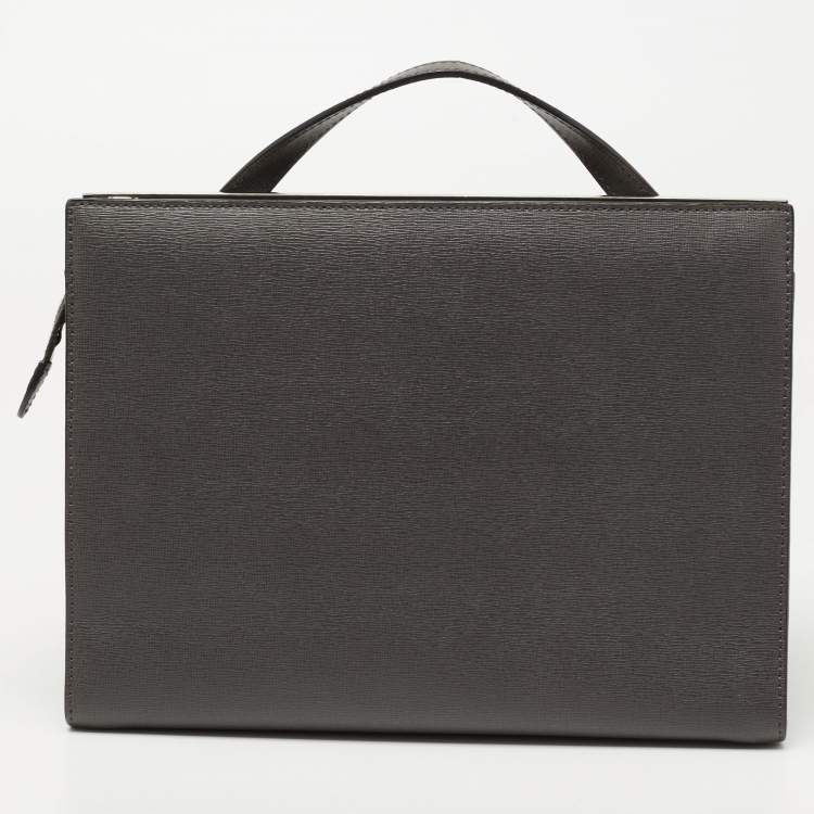 مملوكة مسبقًا Fendi Grey Croc Pattern Pony Hair and Leather Small Demi Jour Top Handle Bag