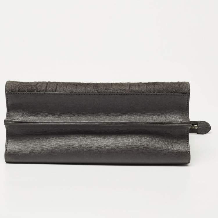 مملوكة مسبقًا Fendi Grey Croc Pattern Pony Hair and Leather Small Demi Jour Top Handle Bag