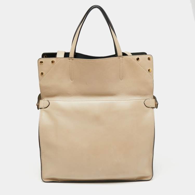 Pre Owned Fendi Beige/Black Leather And Fabric Grace Shoulder Bag
