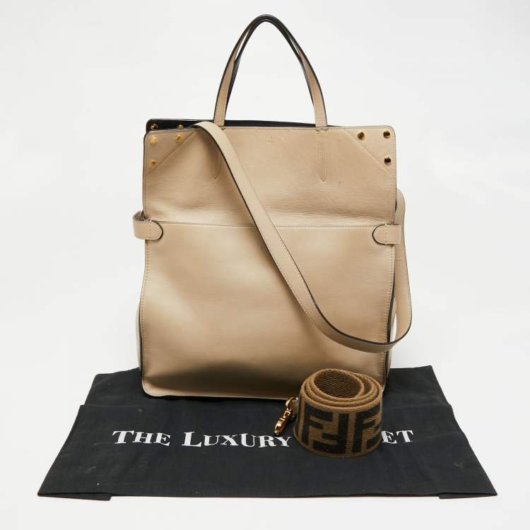 Pre Owned Fendi Beige/Black Leather And Fabric Grace Shoulder Bag
