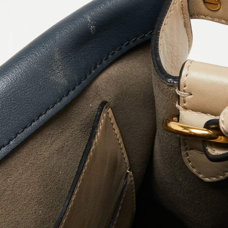 Pre Owned Fendi Beige/Black Leather And Fabric Grace Shoulder Bag