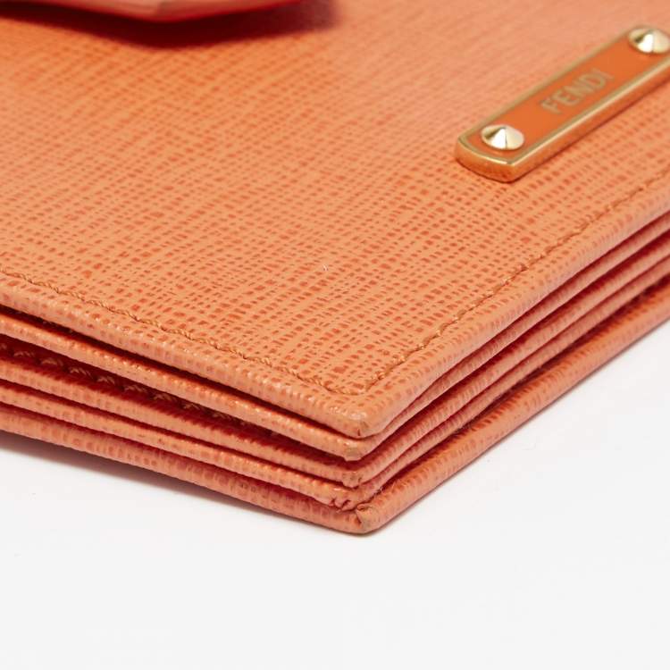 Pre Owned Fendi Orange Leather Vitello Elite Gusseted Card Holder