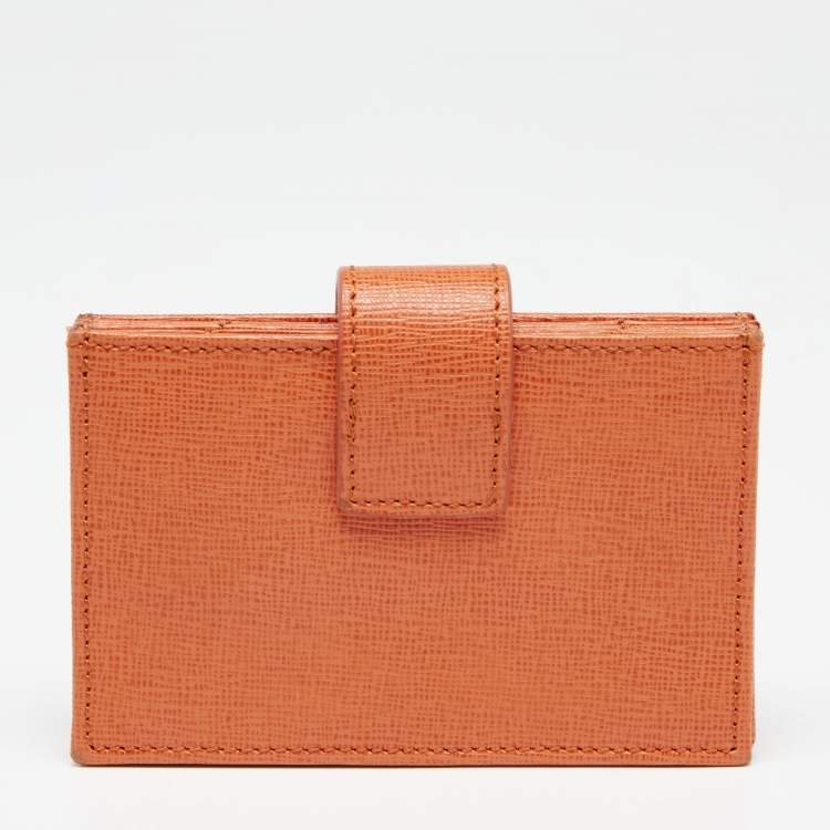 Pre Owned Fendi Orange Leather Vitello Elite Gusseted Card Holder