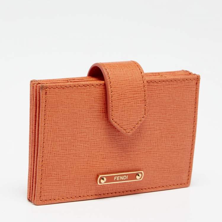 Pre Owned Fendi Orange Leather Vitello Elite Gusseted Card Holder