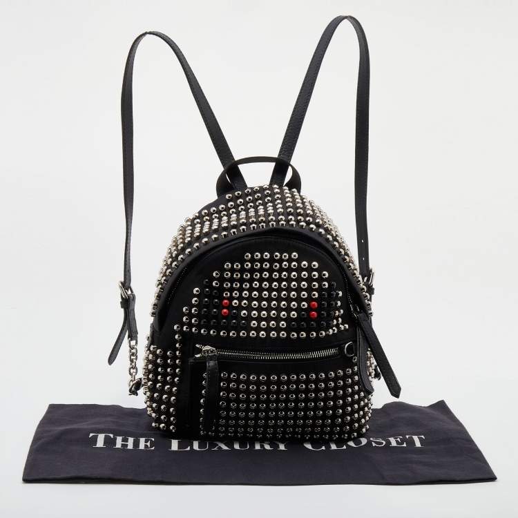 Pre Owned Fendi Black Nylon Mini Monster Studded Backpack