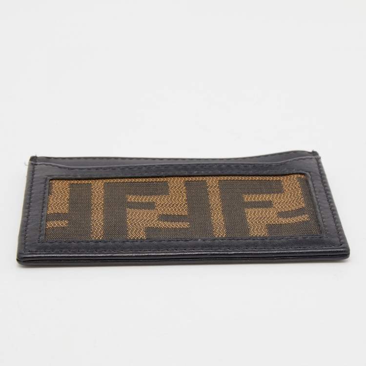 Pre Owned Fendi Tobacco/Black Zucca Canvas and Leather Card Holder