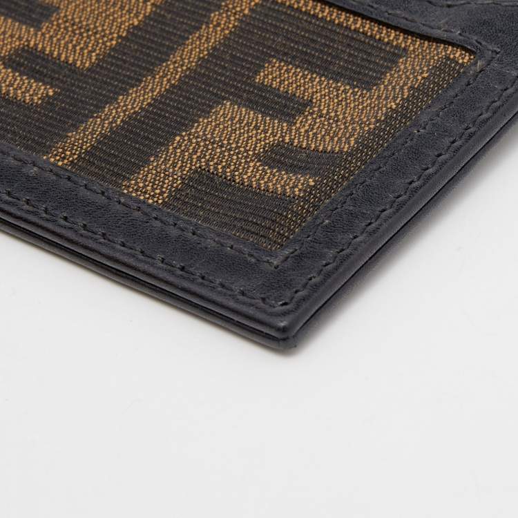 Pre Owned Fendi Tobacco/Black Zucca Canvas and Leather Card Holder