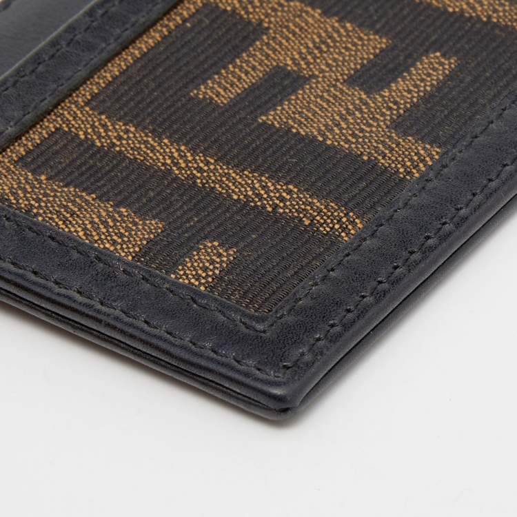 Pre Owned Fendi Tobacco/Black Zucca Canvas and Leather Card Holder