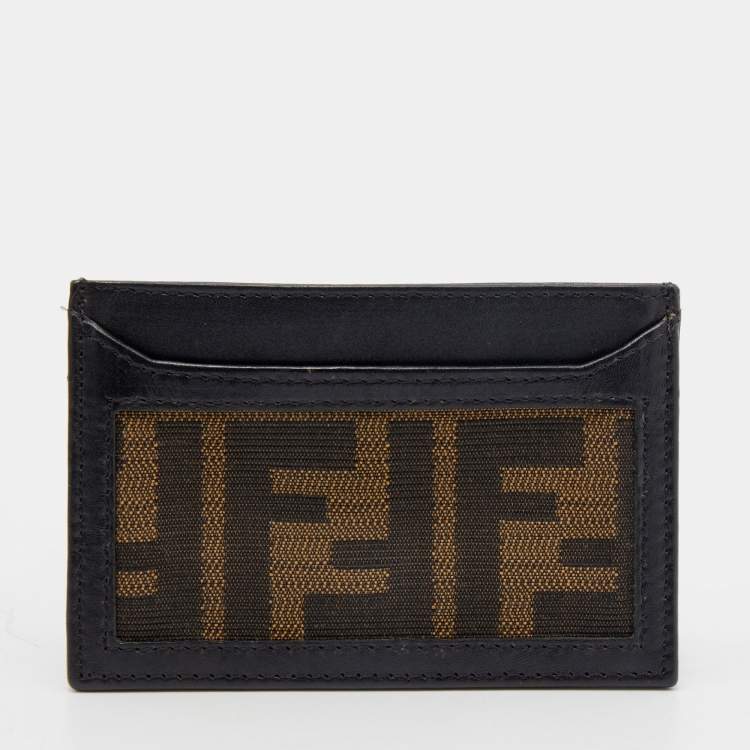 Pre Owned Fendi Tobacco/Black Zucca Canvas and Leather Card Holder