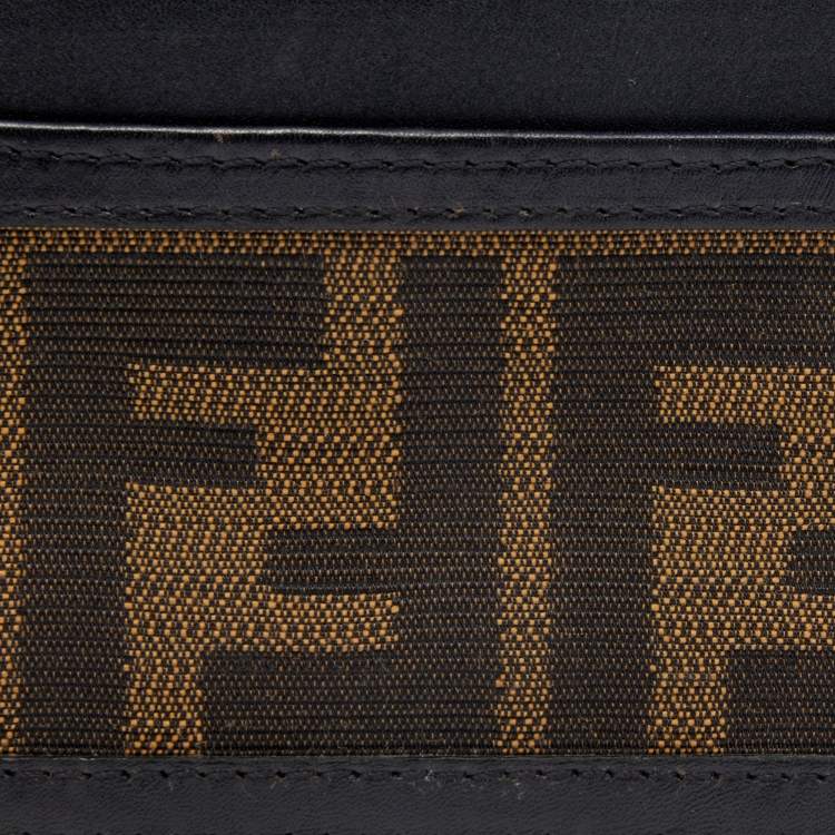 Pre Owned Fendi Tobacco/Black Zucca Canvas and Leather Card Holder