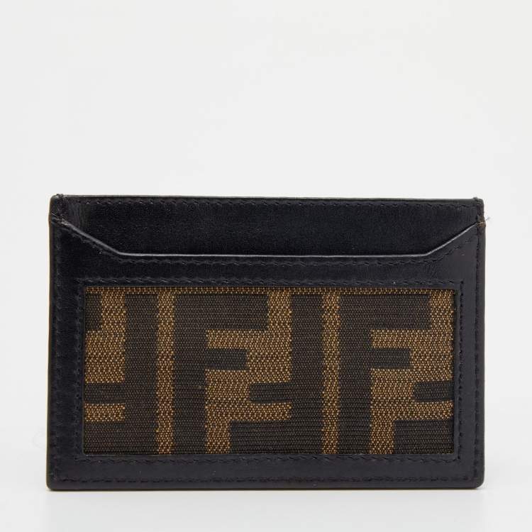 Pre Owned Fendi Tobacco/Black Zucca Canvas and Leather Card Holder