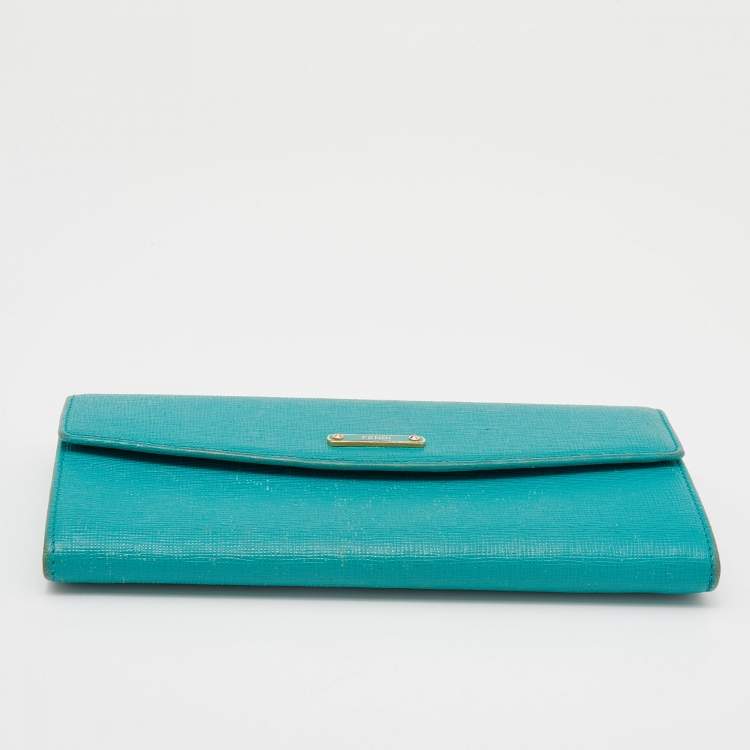 Pre Owned Fendi Blue Leather Logo Flap Continental Wallet