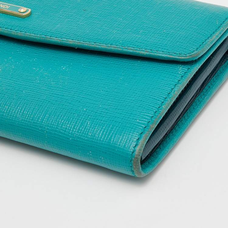 Pre Owned Fendi Blue Leather Logo Flap Continental Wallet