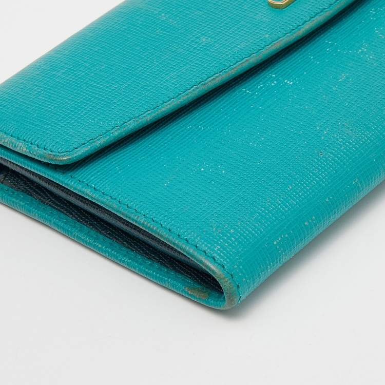 Pre Owned Fendi Blue Leather Logo Flap Continental Wallet