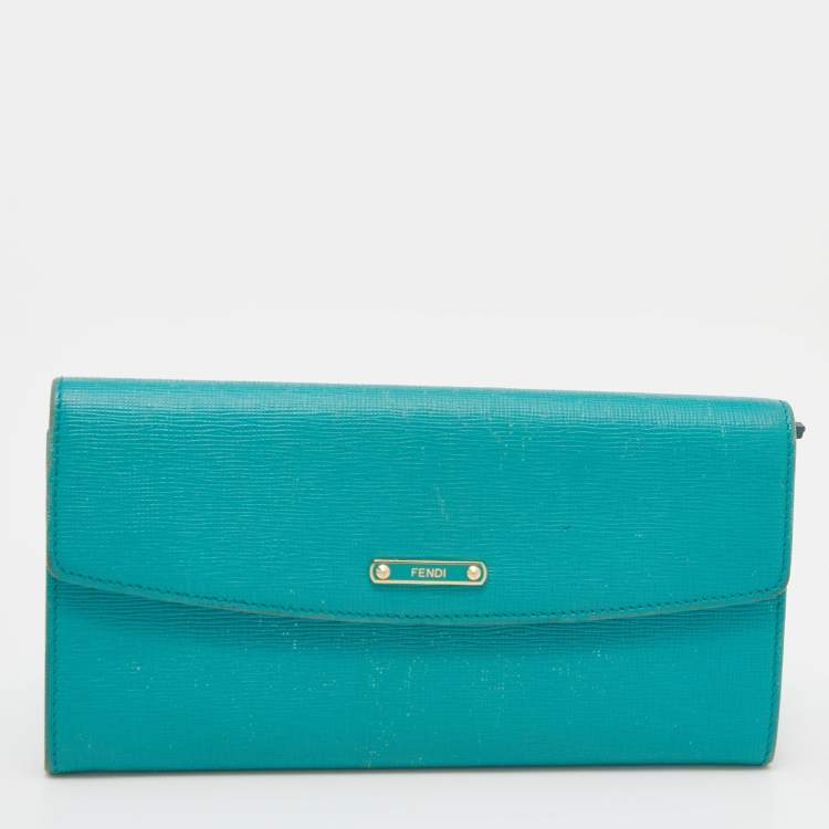 Pre Owned Fendi Blue Leather Logo Flap Continental Wallet