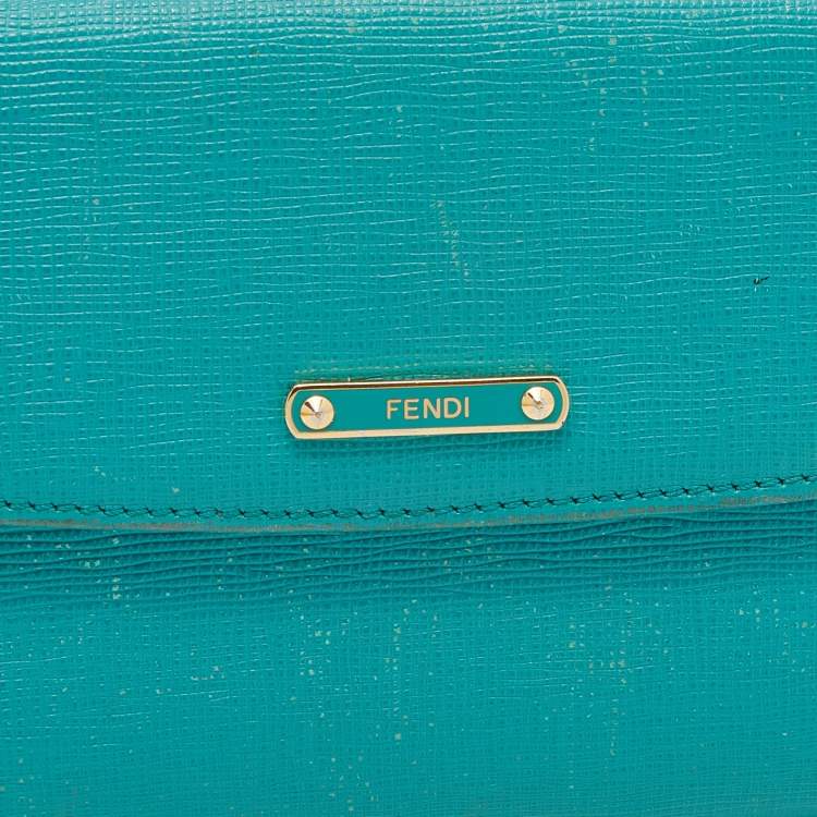 Pre Owned Fendi Blue Leather Logo Flap Continental Wallet