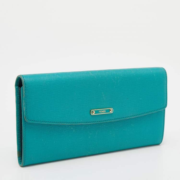 Pre Owned Fendi Blue Leather Logo Flap Continental Wallet