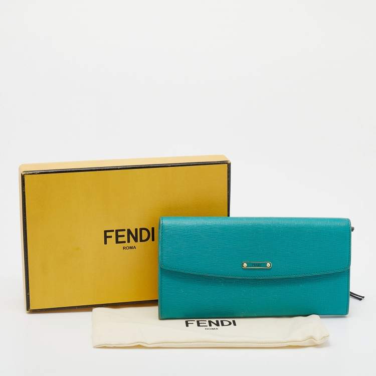 Pre Owned Fendi Blue Leather Logo Flap Continental Wallet