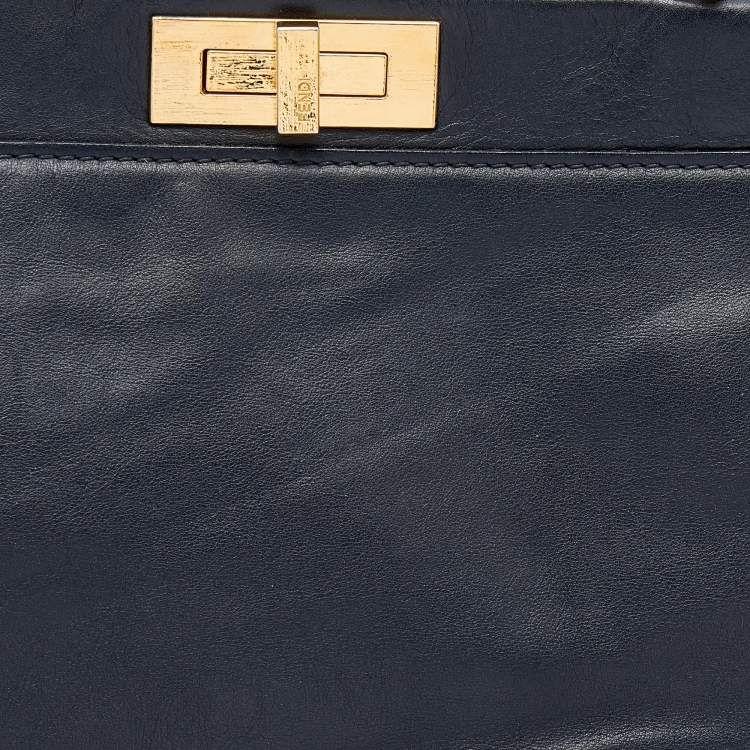 Pre Owned Fendi Black Leather Large Peekaboo Top Handle Bag