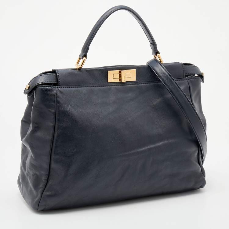 Pre Owned Fendi Black Leather Large Peekaboo Top Handle Bag