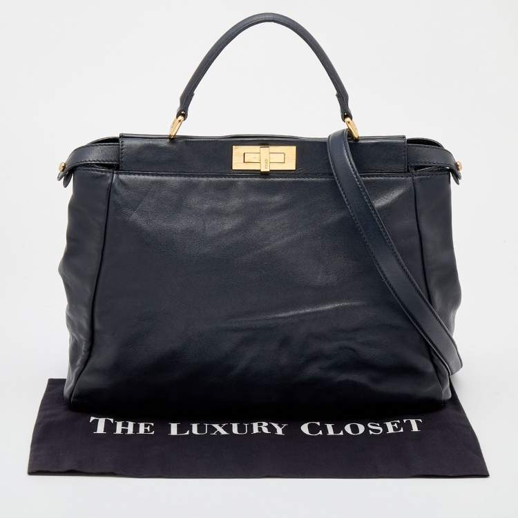 Pre Owned Fendi Black Leather Large Peekaboo Top Handle Bag