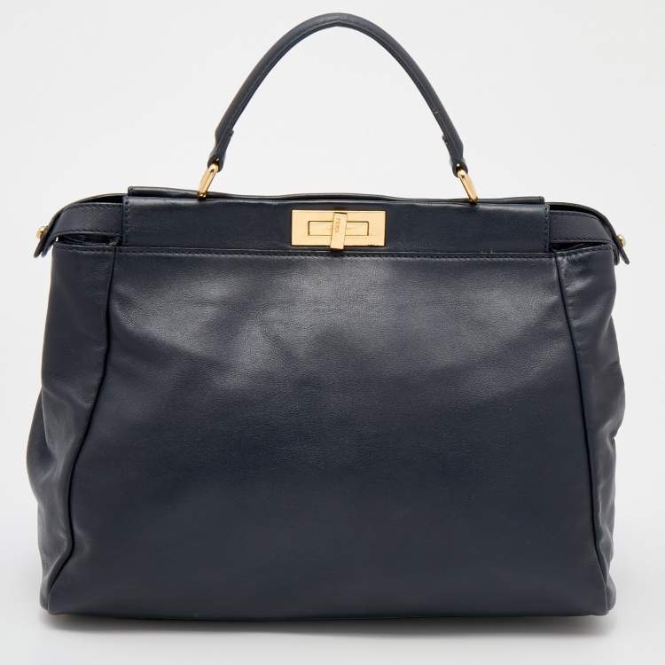 Pre Owned Fendi Black Leather Large Peekaboo Top Handle Bag