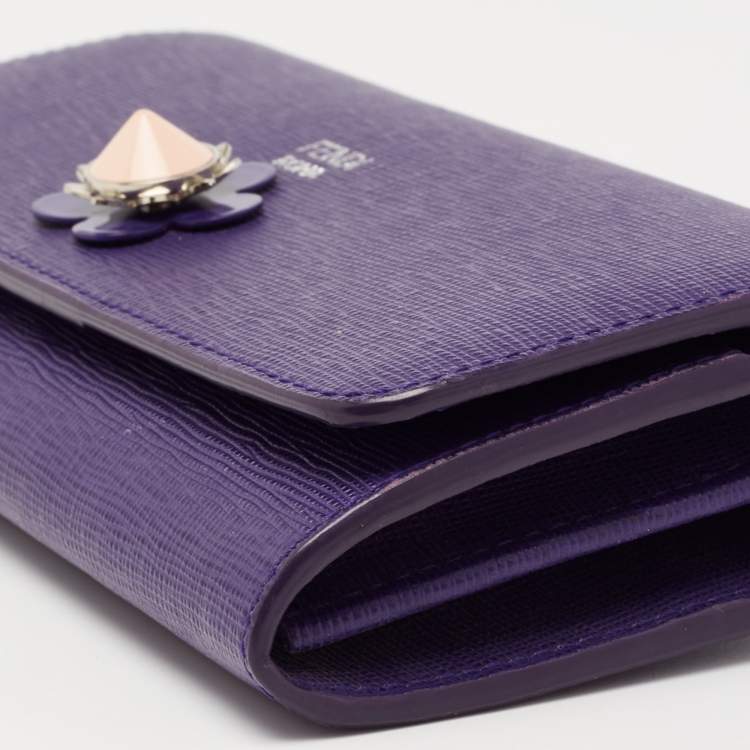 Pre Owned Fendi Purple Leather Flap Wallet On Chain