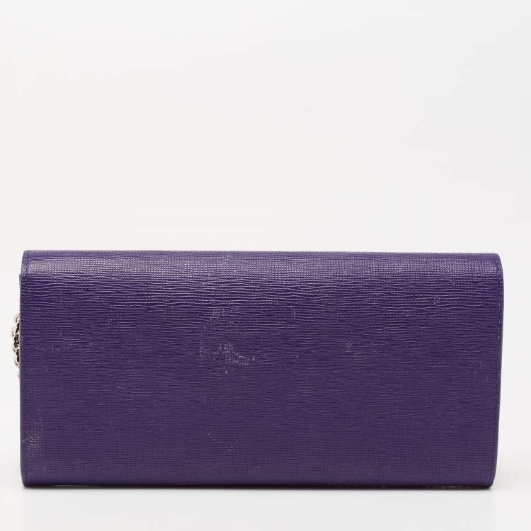 Pre Owned Fendi Purple Leather Flap Wallet On Chain