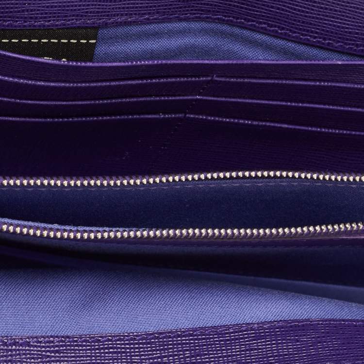 Pre Owned Fendi Purple Leather Flap Wallet On Chain