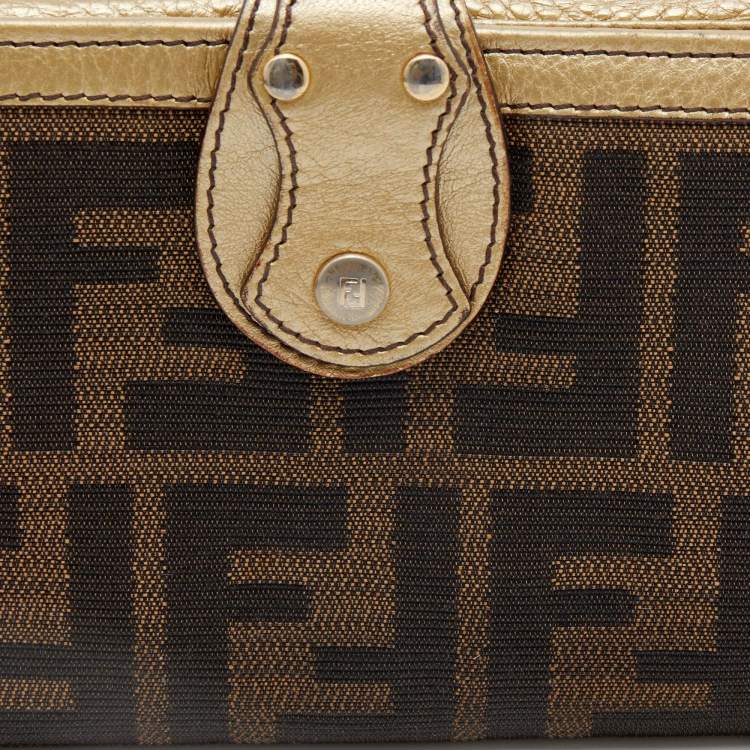 Pre Owned Fendi Brown/Gold Zucca Canvas and Leather Continental Wallet