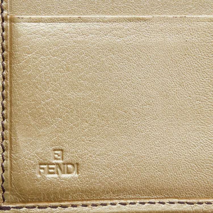 Pre Owned Fendi Brown/Gold Zucca Canvas and Leather Continental Wallet