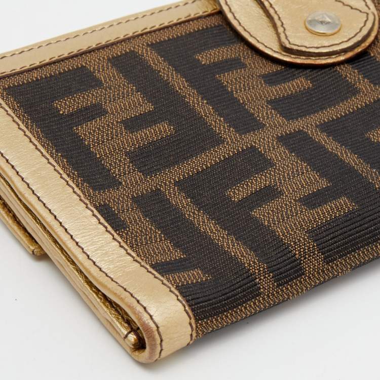 Pre Owned Fendi Brown/Gold Zucca Canvas and Leather Continental Wallet