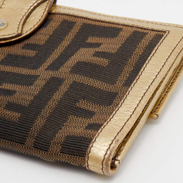 Pre Owned Fendi Brown/Gold Zucca Canvas and Leather Continental Wallet