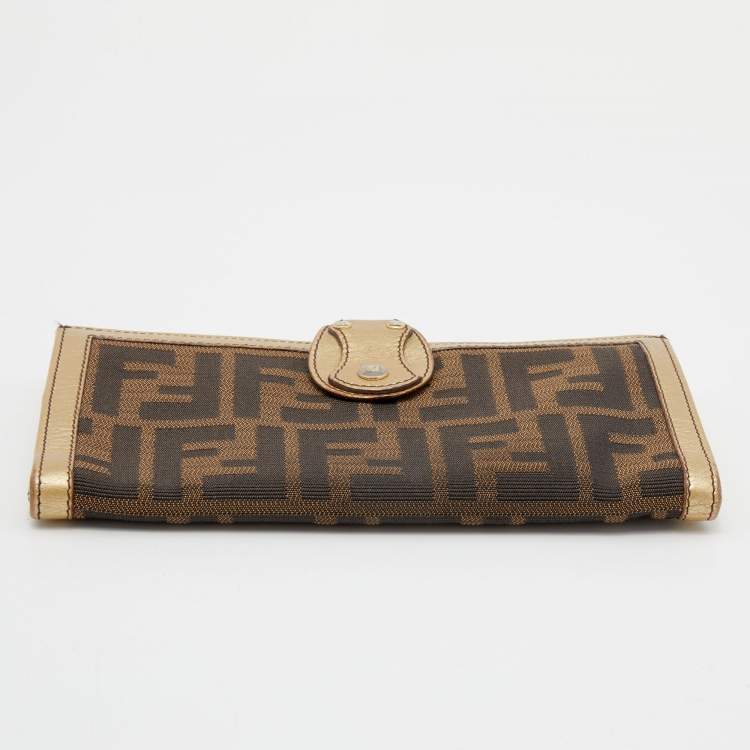 Pre Owned Fendi Brown/Gold Zucca Canvas and Leather Continental Wallet
