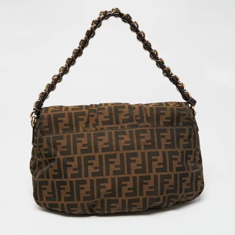 Pre Owned Fendi Tobacco Zucca Canvas and Patent Leather Mia Flap Shoulder Bag