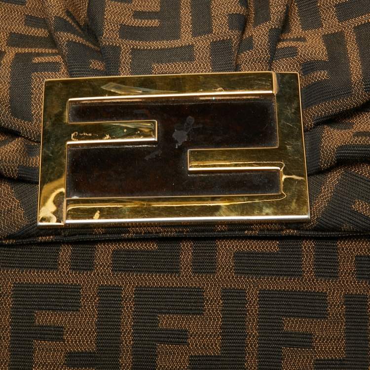 Pre Owned Fendi Tobacco Zucca Canvas and Patent Leather Mia Flap Shoulder Bag
