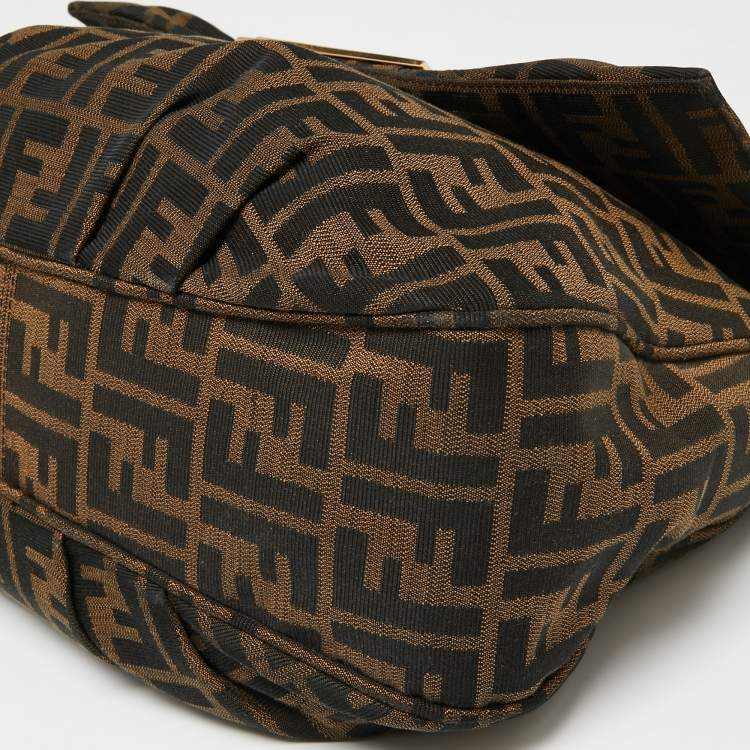 Pre Owned Fendi Tobacco Zucca Canvas and Patent Leather Mia Flap Shoulder Bag